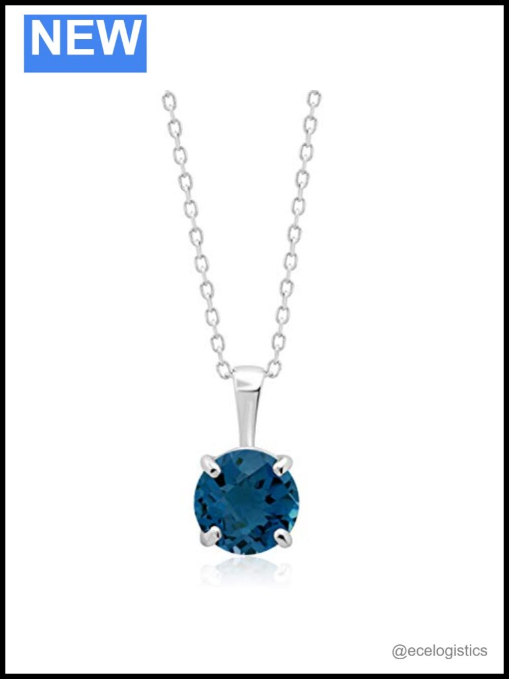14k White Gold London Blue Topaz Pendant Necklace 6mm